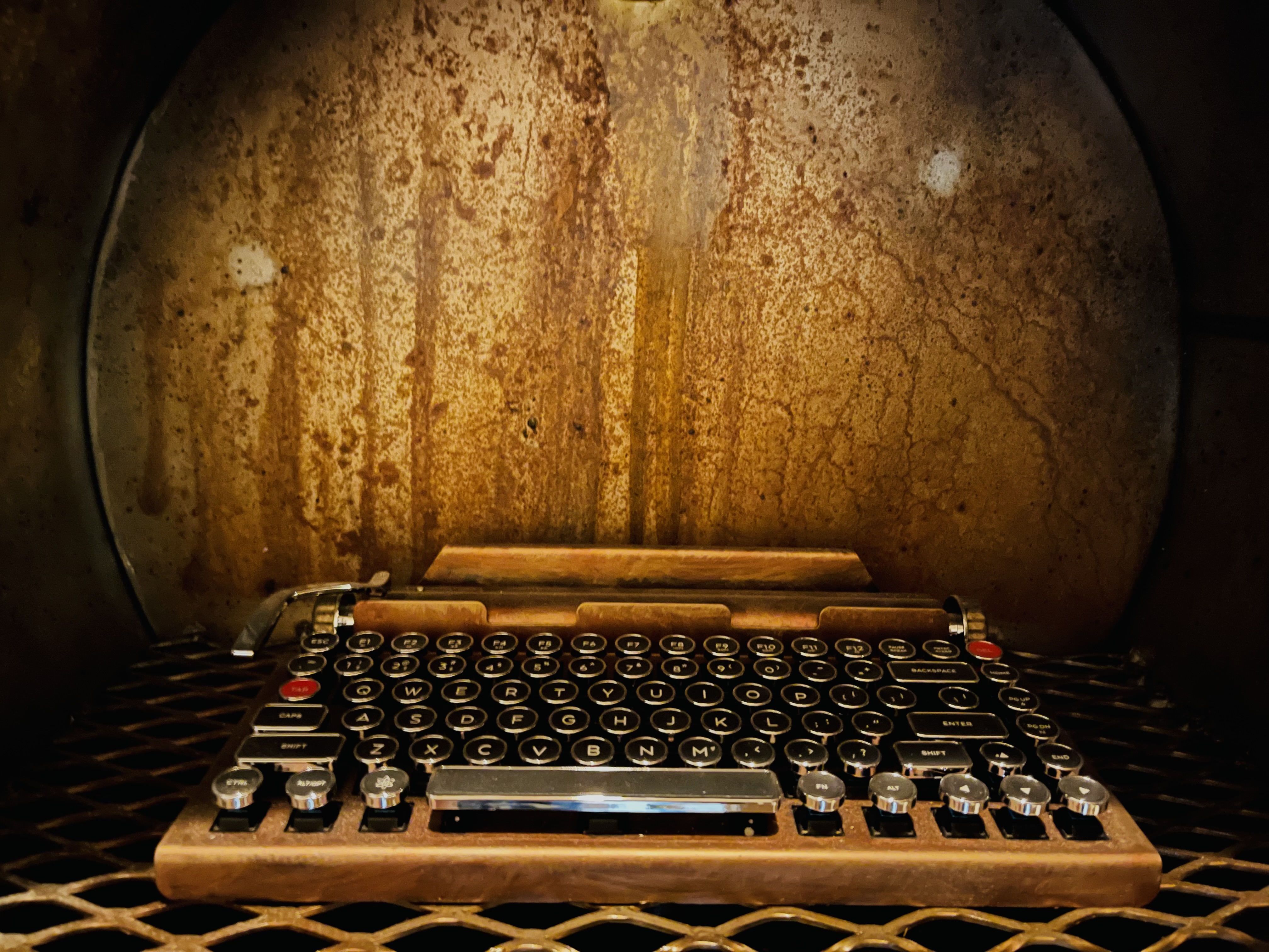 Clockwork Corrdor typewriter in rusted container